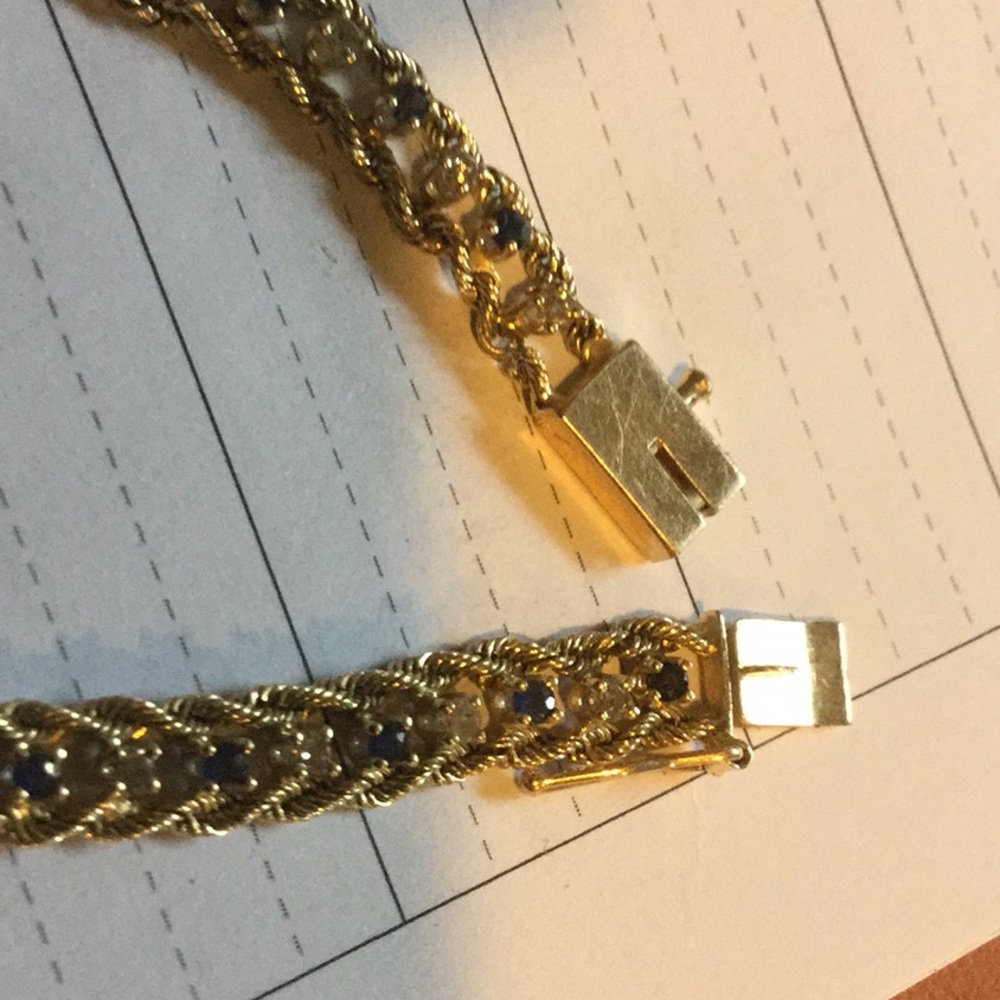 Gold sapphire diamond 14K bracelet cruise September birthstone estate  AS IS - Picture 13 of 14